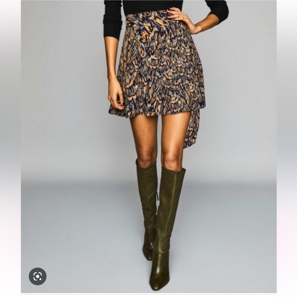 Reiss Yvette-Feather Print Flip Skirt